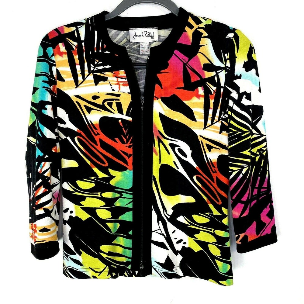 Joseph Ribkoff Size 4 Floral Zip Cardigan
